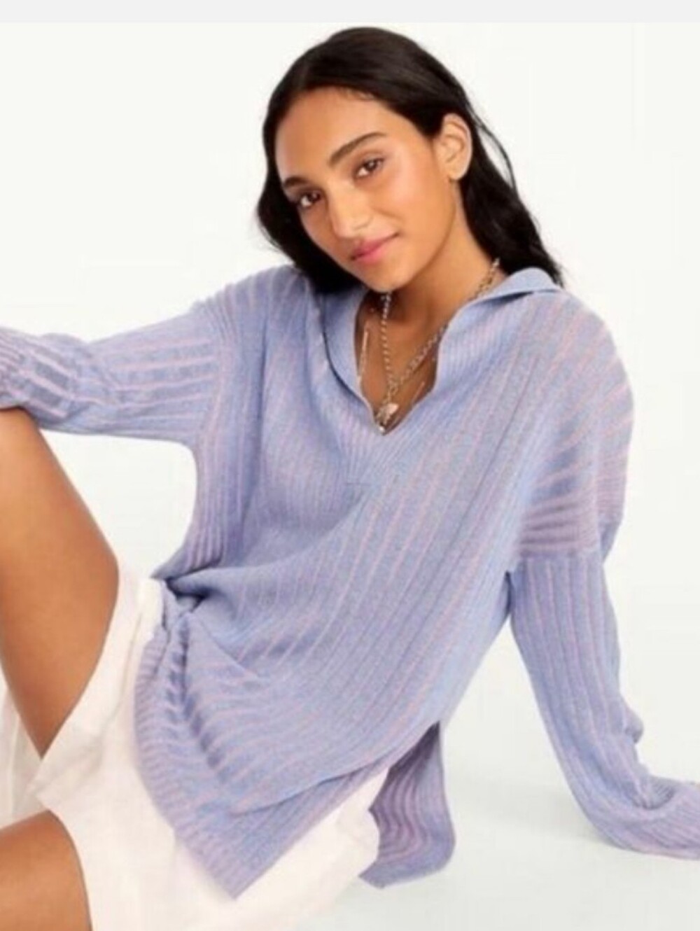 J. Crew Relaxed Cotton Linen Blend Collared Sweater